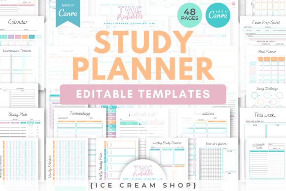 Organize Your Success with Study Planner Canva Templates | ICE CREA